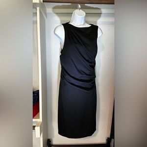 Helmut Lang dress. Black. Rusched waist. Lined with simple hem finish. Size 6